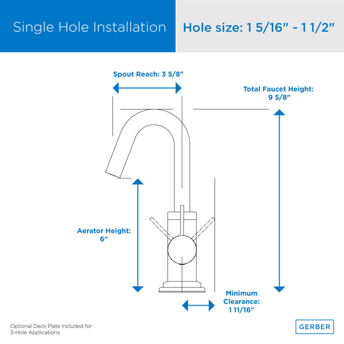 Gerber Amalfi Single Hole Faucet Singlehandle Bathroom Faucet with